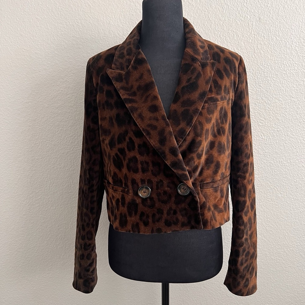 Zara Small Leopard Print Cropped Blazer Mob Wife Animal Print Jacket Y2K Edgy - Picture 2 of 8